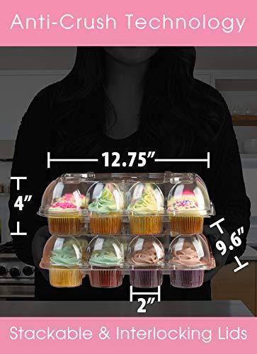 Kitchen Joy (12Pack x 12 Sets) STACK'nGO Cupcake Carriers - High Tall Dome Clear Containers Thick Plastic Disposable Storage Boxes.