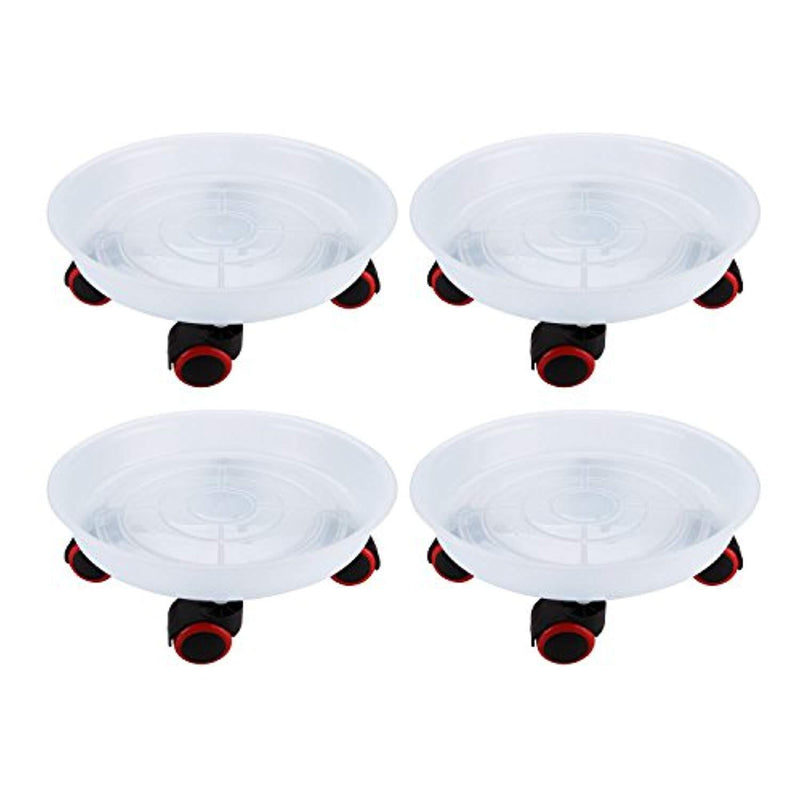 T4U 12" Round Plastic Plant Caddies Flower Planter Pot Stand Pack of 4, Movable Stand with Wheels Rack on Rollers Dolly Holder on Wheels Planter Trolley Casters Rolling Tray Coaster