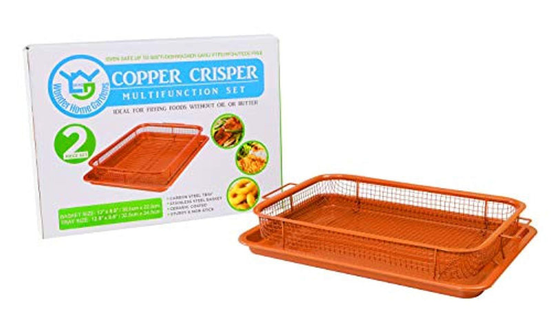 Deluxe Copper Crisper - 2-Pieces Nonstick Oven Air Fryer Pan / Tray & Mesh Basket Set - Air Fryer in Oven - Ideal for French Fry - Frozen Food , Baking Sheet without Oil by WHG