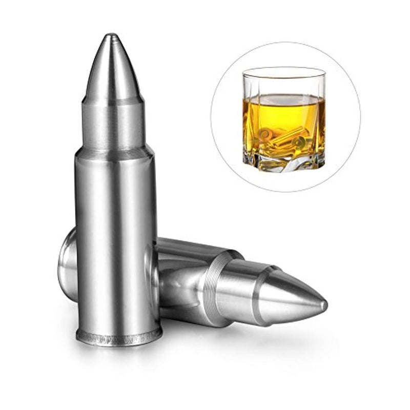 UARTER Stainless Steel Bullet Shaped Whiskey Stones, High Cooling Reusable Ice Chiller, Perfect for Whiskey Vodka Rum Wine Water with Storage Bag, Set of 12, 1/2" D