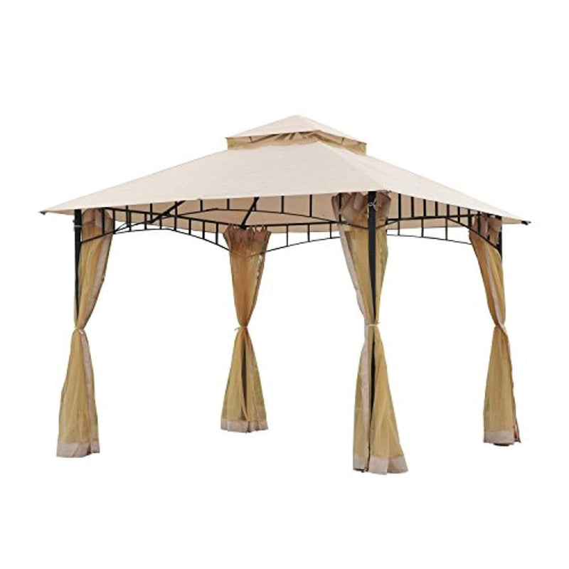 Outsunny 10' x 10' Steel Outdoor Gazebo Canopy with Mosquito Netting - Black/Beige