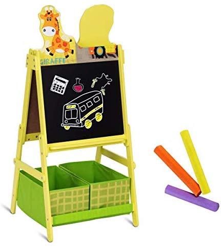 Evergreen Art Supply Kids Art Easel, 3 in 1 Double Durable Sided Art Easel with Chalk Board & Paper Roll, Two Storey Storage Space with Two Storage Bins