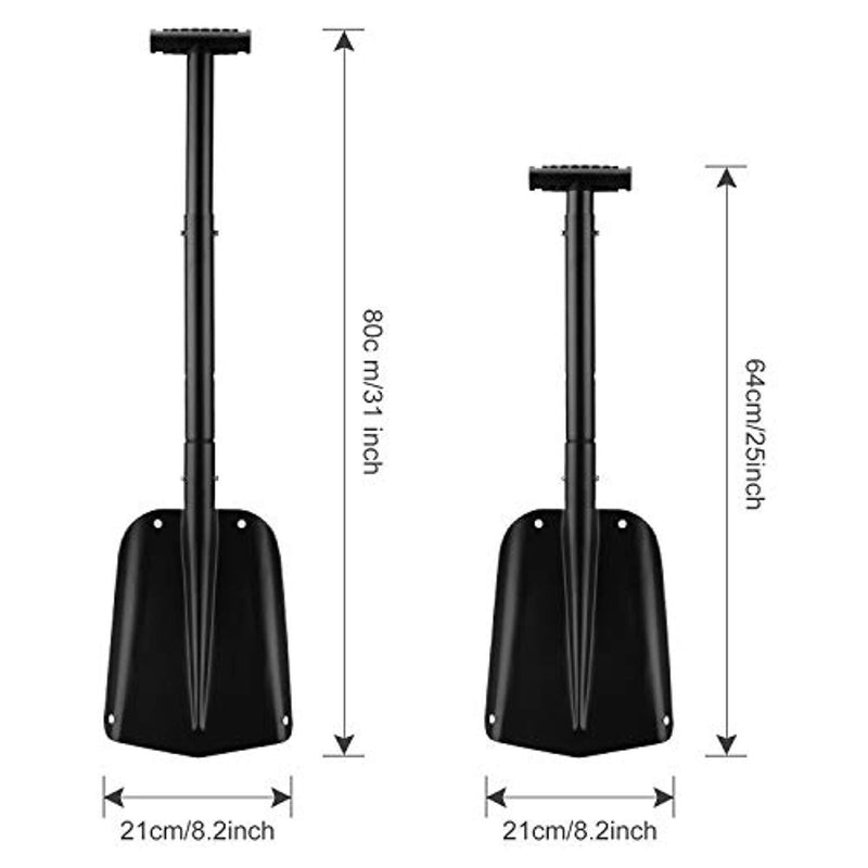 ENKEEO 25-31 Inch Aluminum Snow Shovel 3 Piece Collapsible Lightweight Spade with T-Grip Handle for Snow Shoveling Ice Removal Auto Vehicle Emergency Farm Patio Planting, Black