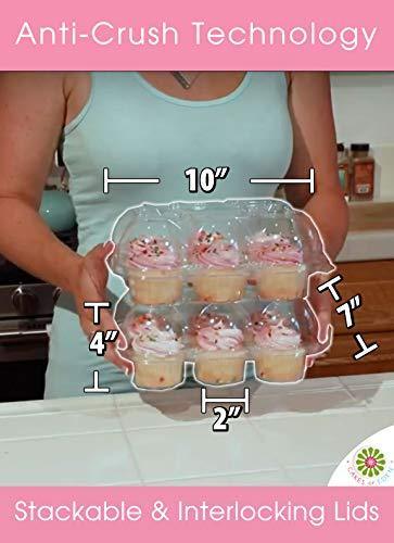Kitchen Joy (12Pack x 12 Sets) STACK'nGO Cupcake Carriers - High Tall Dome Clear Containers Thick Plastic Disposable Storage Boxes.