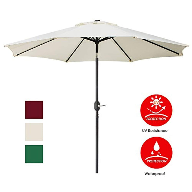 UHINOOS 9FT Patio Umbrella, Outdoor Umbrella with Crank and 8 Ribs, Polyester Aluminum Alloy Pole Tilt Button Outside Table Umbrella, Fade Resistant Water Proof Patio Table Umbrella (Ivory)