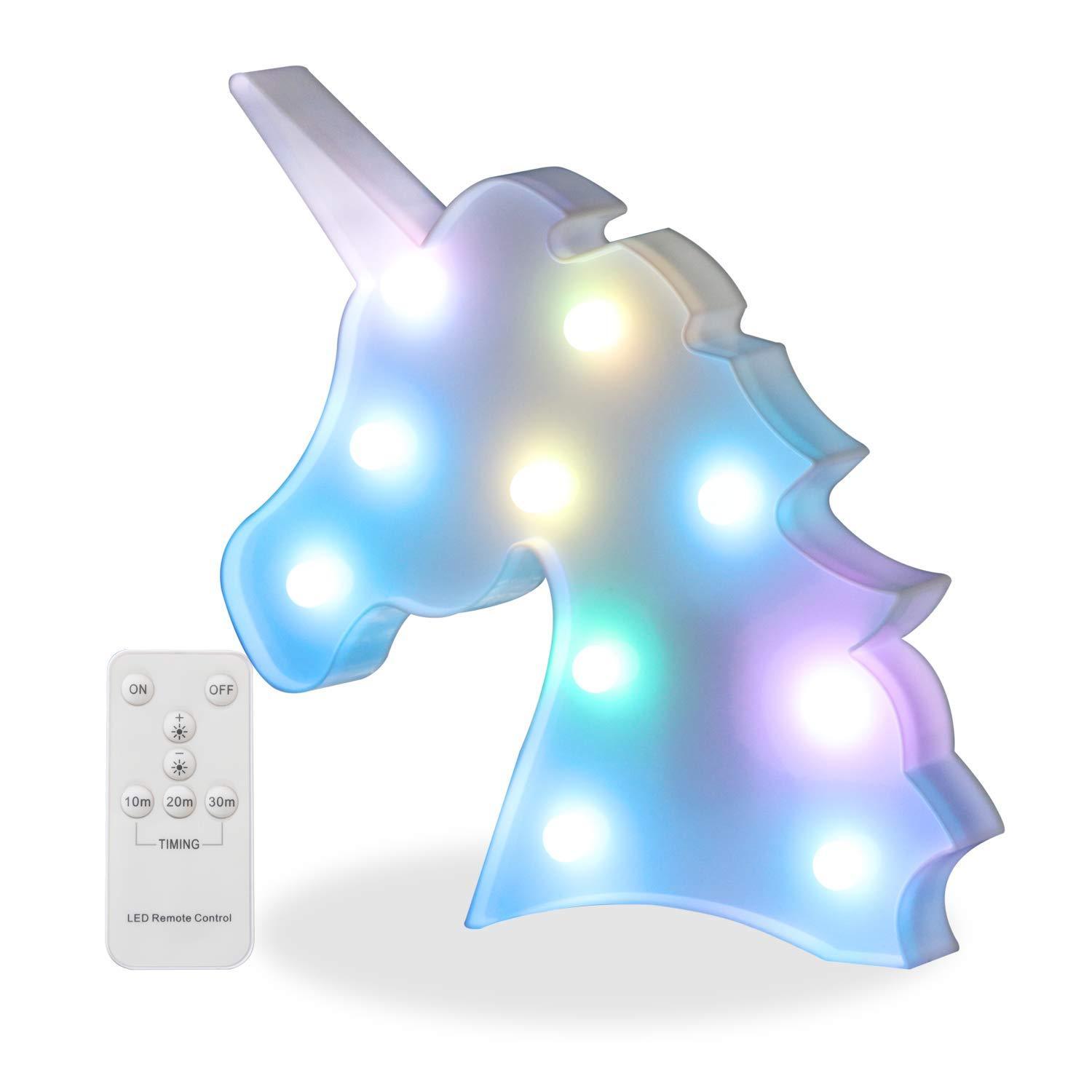 Pooqla LED Unicornio Night Light Lamp Kids Marquee Lights Unicorn Shape Signs Light Up Christmas Party Wall Decoration Battery Operated (Pink)