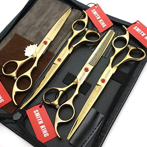 Elfirly 7.0in Professional Pet Grooming Scissors Set,Straight & Thinning & Curved Scissors 4pcs Set for Dog Grooming