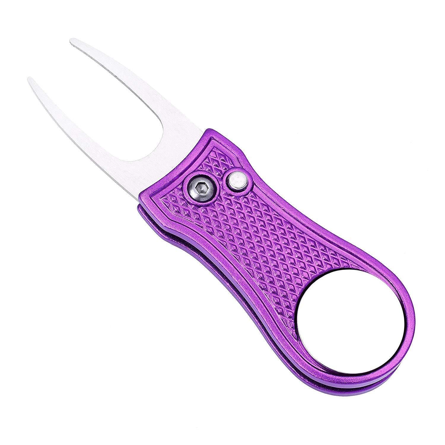 Mile High Life All Metal Foldable Golf Divot Tool with Pop-up Button & Magnetic Ball Marker (Multi-Colors/Shape)