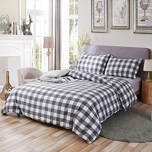 100% Washed Cotton Duvet Cover 3 Piece, Comforter Cover Queen Full Size, Solid Color and Ultra Soft with Zipper Closure, Corner Ties, Simple Bedding Style, Gray by SORMAG