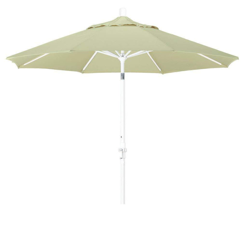 California Umbrella 9' Round Aluminum Market Umbrella, Crank Lift, Collar Tilt, White Pole, Sunbrella Pacific Blue