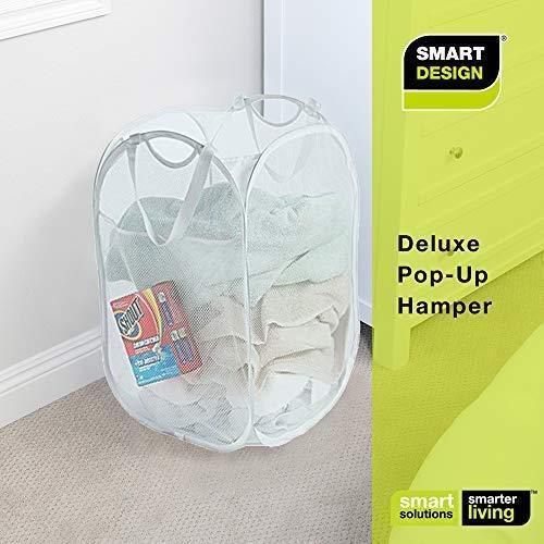 Smart Design Deluxe Mesh Pop Up Square Laundry Hamper w/ Side Pocket & Handles - VentilAir Fabric Collapsible Design - for Clothes & Laundry - Home - (Holds 2 Loads) (14 x 23 Inch) [Black]