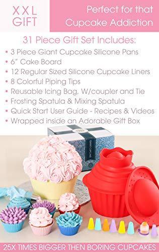 OMG Giant Cupcake Mold Pan - Huge Fun, Jumbo Smash Cake Big Silicone, Extra Large Cake Decorating Supplies, Icing Piping Bags Tips, Muffin Liner Cups, Oversize Baking and Frosting Accessories Gift Set by Cakes of Eden