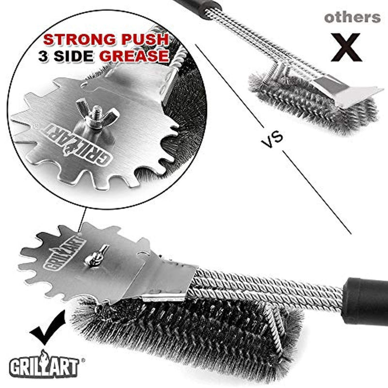 Grill Brush Scraper Universal Fit - Adjustable BBQ Grill Accessories Cleaning Kit - 12 Grooves Safe 18" Stainless Steel Barbecue Grill Cleaner Wizard Tools Weber Gas/Charcoal Grilling Grates