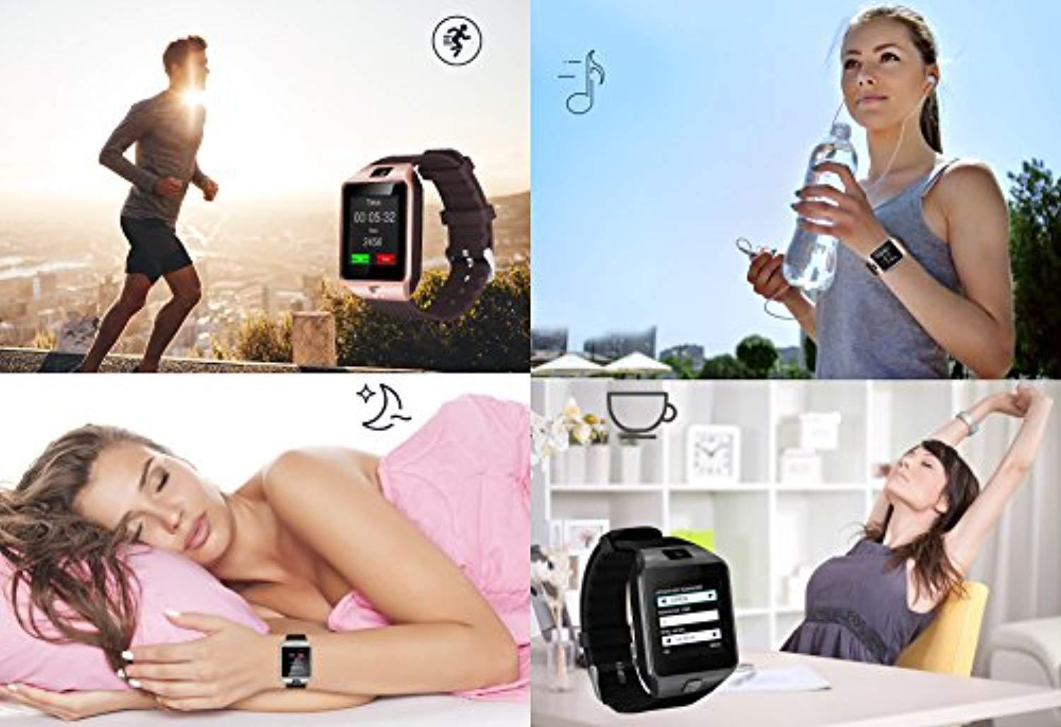 DZ09 Bluetooth Smart Watch - WJPILIS Smart Wrist Watch Smartwatch Phone Fitness Tracker with HCM Card Slot Camera Pedometer Compatible iOS iPhone Android Samsung Phones for Men Women Kids (Black)