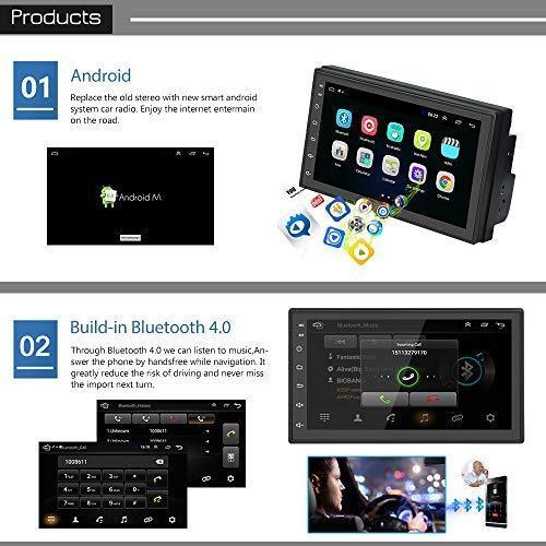 Podofo Double Din Car Radio GPS Navigation Android Car Stereo 7 Inch HD Touch Screen Car MP5 Player Dual USB AUX in Support Bluetooth WiFi GPS FM Radio Android/iOS Mirror Link with Rear Camera