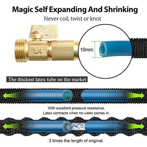 Expandable Garden Hose, 100 FT Lightweight Water Hose, 9 Functions Sprayer with Double Latex Core, Green Black Expandable Hose with 3/4" Solid Brass Fittings, Extra Strength Fabric