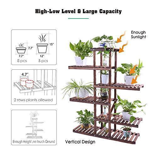 Ufine Wood Plant Stand Indoor Outdoor 3 Tier Vertical Carbonized Multiple Planter Holder Flower Ladder Stair Shelf Garden Balcony Patio Corner Pot Display Storage Rack