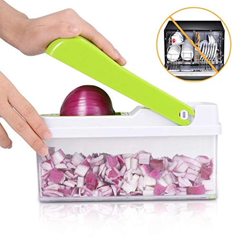 AdorioPower Vegetable Chopper, Kitchen Veggie Fruit Dicer Slicer, Food Cutter with 3 Interchangeable Blades Set, Food Container and Cleaning Brush for Onion, Potato and More - No-Mess Kitchen Gadgets