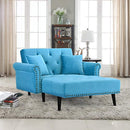 Divano Roma Furniture Modern Velvet Fabric Recliner Sleeper Chaise Lounge - Futon Sleeper Single Seater with Nailhead Trim (Blue)