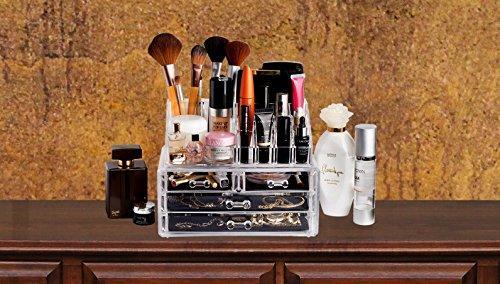 Clear Cosmetic Storage Organizer - Easily Organize Your Cosmetics, Jewelry and Hair Accessories. Looks Elegant Sitting on Your Vanity, Bathroom Counter or Dresser. Clear Design for Easy Visibility.