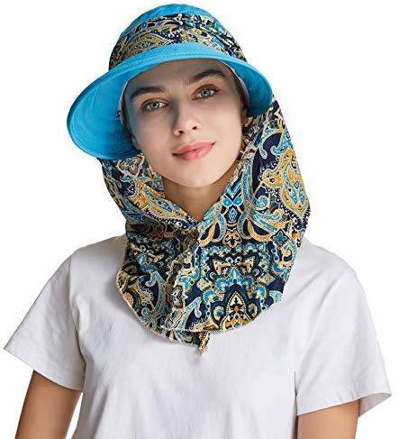 ICOLOR Sun Cap Sun Flap Hats Outdoor 360°Sun UPF 50+ Women Lady Wide Brim Cap Visor Hats UV Protection Summer Sun Hats