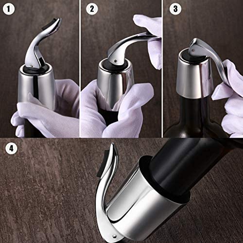 OHMAXHO Stainless Steel Wine Stoppers Bottle Stoppers Vacuum Bottle Sealer Bottle Plug with Inner Rubber 1.6 x 3.7 inches (Silver)