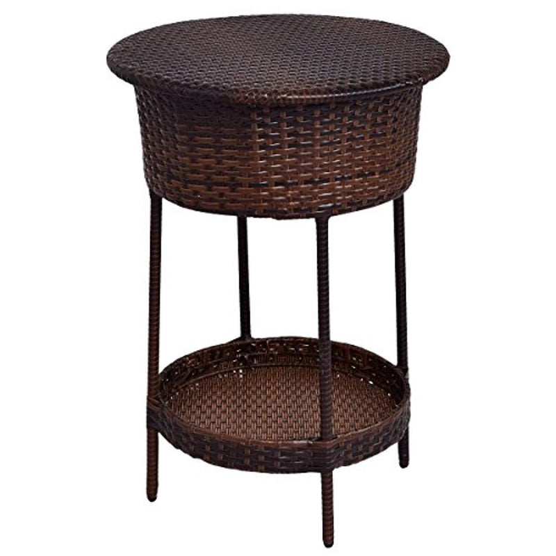 Giantex Outdoor Cooler Ice Bucket Patio Wicker Storage Poolside Deck Beverage Cooler Table with Lid Brown