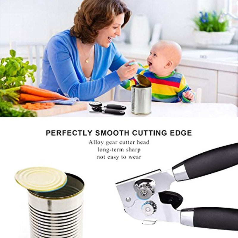 Can Opener, Can Opener Manual Food-Safe FDA Stainless Steel, NO-Rust, Ergonomic Anti Slip Design Big Knob For Easy Turn,Home Restaurant Smooth Edge Can Openers Suitable For The Elderly