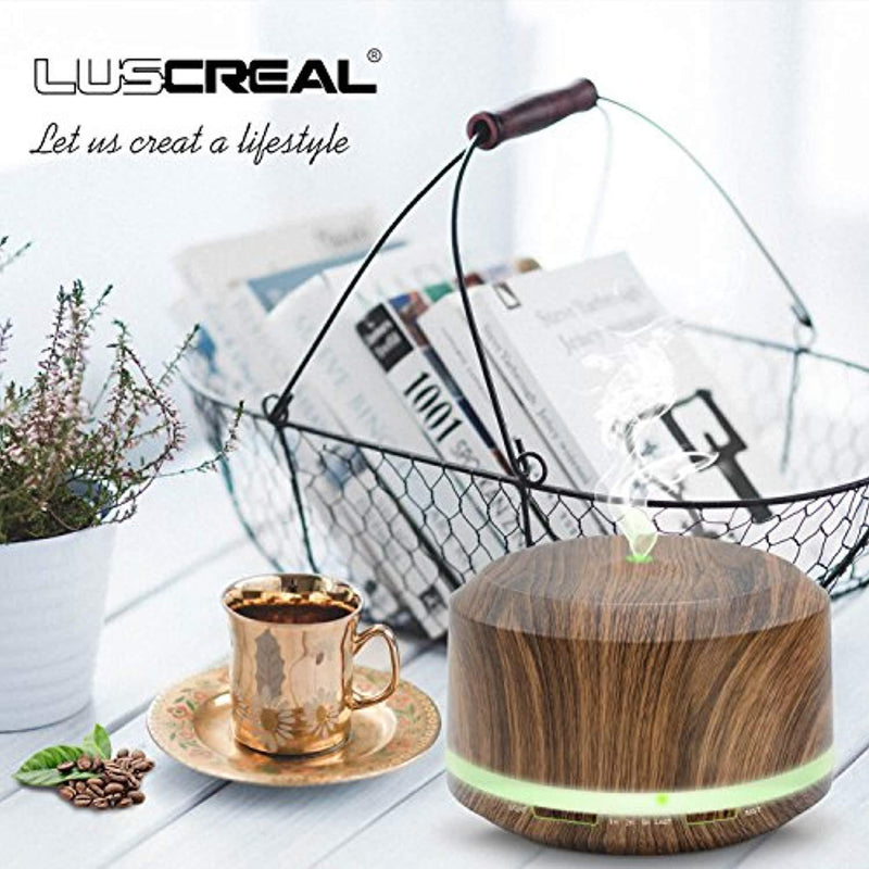 Essential Oil Diffuser 450ml, Dark Wood Grain Aromatherapy Diffusers and Air Humidifiers Set for Large Room - LUSCREAL Gift Idea