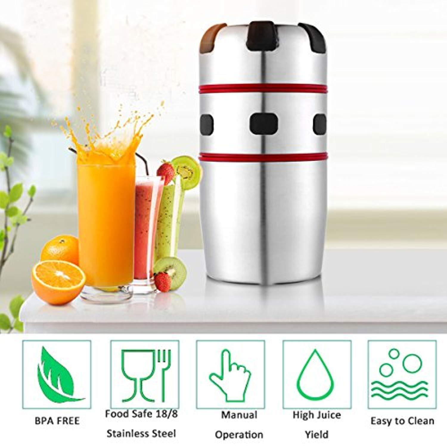 ELIKIDSTO  Citrus Juicer, Lukasa Manual Juicer Portable Stainless Steel Hand Orange Juicer Lid Rotation Squeezer for Oranges, Lemons, Tangerines, Grapefruits and Other Fruits