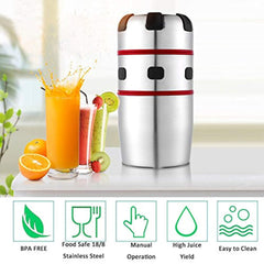 ELIKIDSTO  Citrus Juicer, Lukasa Manual Juicer Portable Stainless Steel Hand Orange Juicer Lid Rotation Squeezer for Oranges, Lemons, Tangerines, Grapefruits and Other Fruits