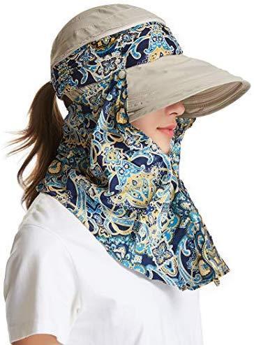 ICOLOR Sun Cap Sun Flap Hats Outdoor 360°Sun UPF 50+ Women Lady Wide Brim Cap Visor Hats UV Protection Summer Sun Hats