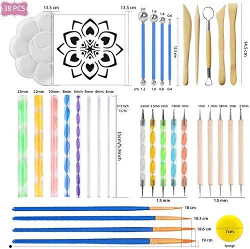 MILTECH 3HCRT 38PCS Mandala Dotting Tools for Painting Rocks, Stone Painting Mandala Dotting, Dotting Tools for Painting Mandalas, Rock Supplies Dotting with Stencils Template and Clay Sculpting Tools