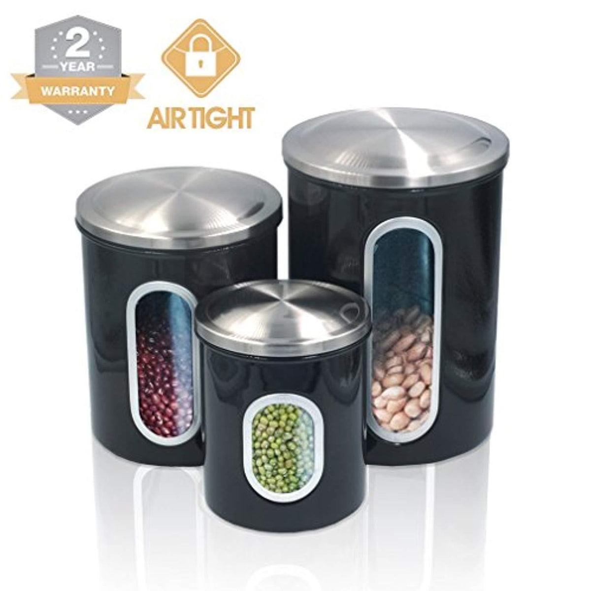 Kitchen Food Storage Canister Set - For Ideahome Stainless Steel Organization Canisters Set of 3 Containers, with Airtight Lid, Great for Home Kitchen Counter Storage and Decor