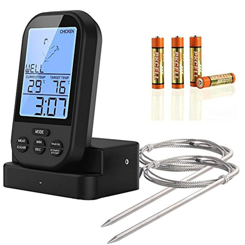 EAAGD Wireless Digital Meat Thermometer - Remote BBQ Kitchen Cooking Thermometer for Oven Grill Smoker with Timer-Included 2 Food Probe and 4 AAA Battery