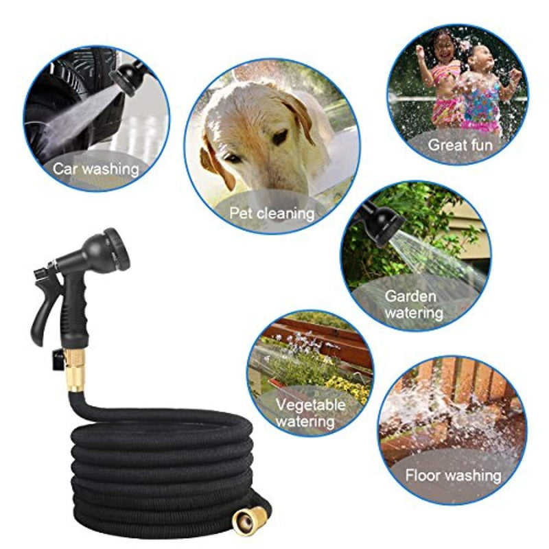 Jogboy Expandable Garden Hose, 50 ft Water Hose with Triple Layer Latex and Solid Brass Fittings, Flexible Expanding Hose for Yard, 8 Functions Spray Nozzle & Extra Strength Fabric