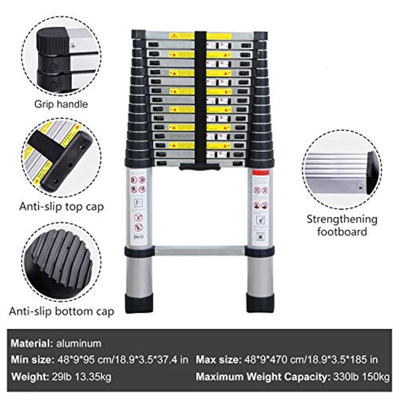 Xaestival EN131 15.5/12.5FT Telescoping Ladder Aluminum Telescopic Extension Tall Multi Purpose (15.5FT)