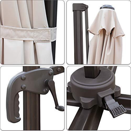 Bumblr Patio Offset Cantilever Umbrella 10-Feet Outdoor Patio Hanging Umbrella,360 Degree Rotation with Cross Base (10 FT, Beige)