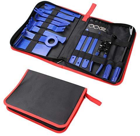 INSTACAN 19Pcs Trim Removal Tool,Car Panel Door Audio Trim Removal Tool Kit, Auto Clip Pliers Fastener Remover Pry Tool Set with Storage Bag
