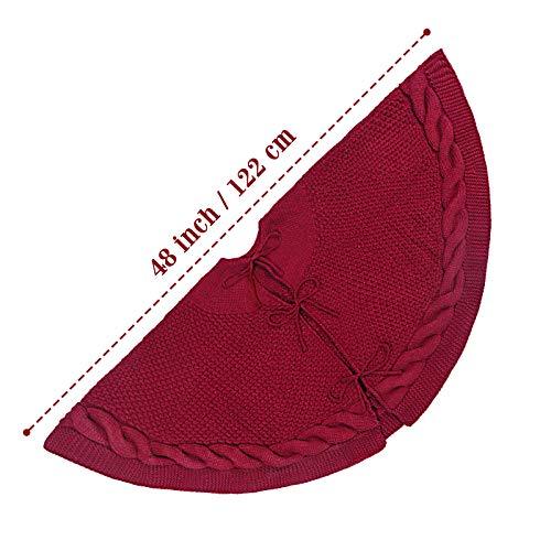LimBridge Christmas Tree Skirt, 48 inches Cable Knit Knitted Thick Rustic Xmas Holiday Decoration, Burgundy