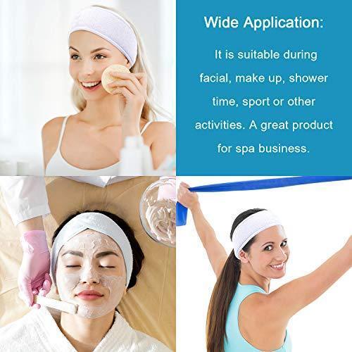 Spa Facial Headband Whaline Head Wrap Terry Cloth Headband 4 counts Stretch Towel with Magic Tape for Bath, Makeup and Sport (White)