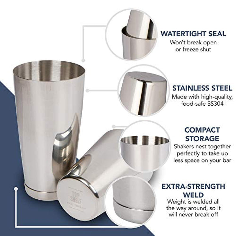 Boston Shaker: Professional Stainless Steel Cocktail Shaker Set, including 18oz Unweighted & 28oz Weighted Shaker Tins by Top Shelf Bar Supply