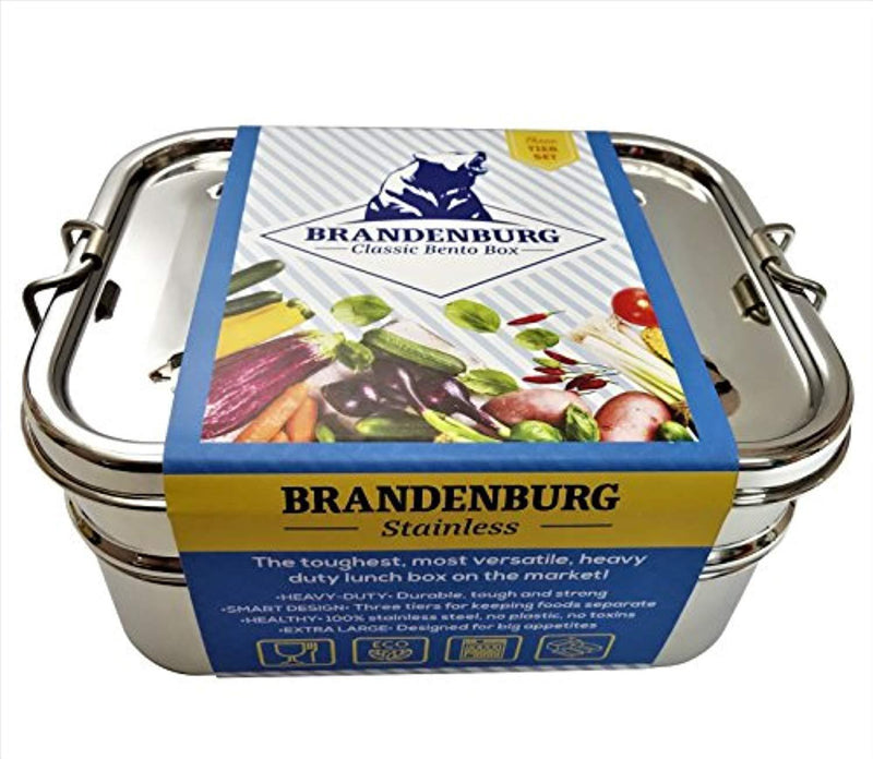 Brandenburg Stainless Steel Bento Box - Heavy Duty Lunch Box, 3 in 1 Food Container - Kid and Adult Friendly,