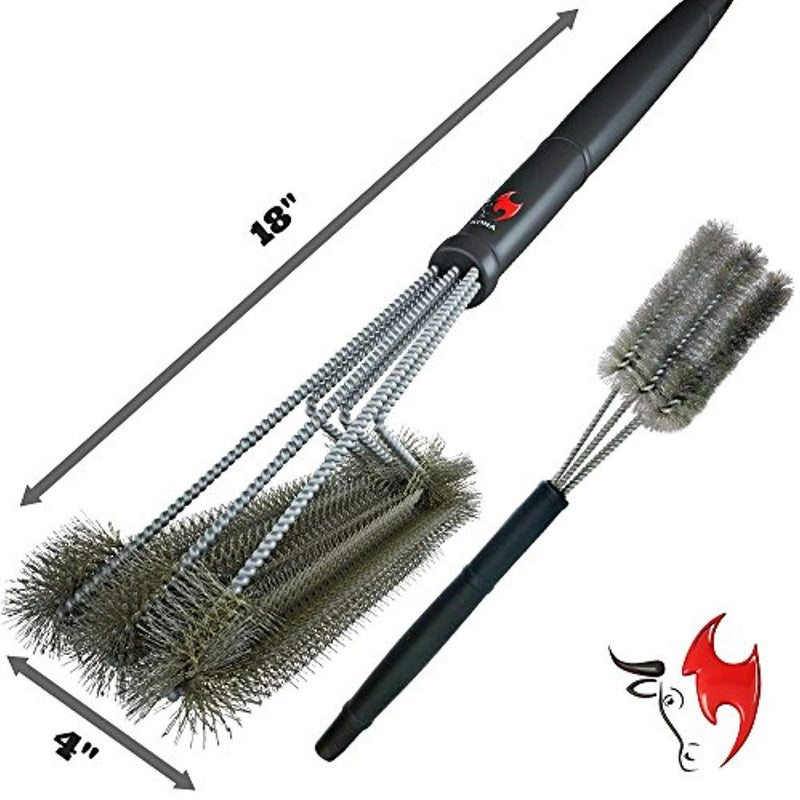 Kona 360° Clean Grill Brush, 18" Best BBQ Grill Brush - Stainless Steel 3-in-1 Grill Cleaner Provides Effortless Cleaning, Great Grill Accessories Gift