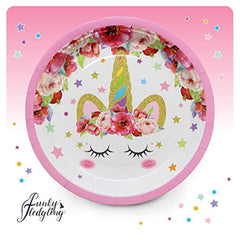Unicorn Party Supplies Set - Serves 16 - Perfect For Birthday Girls, Baby Showers, and First Birthday Party Favors -Original sleepy Unicorn Party Supply Set by Funky Fledgling