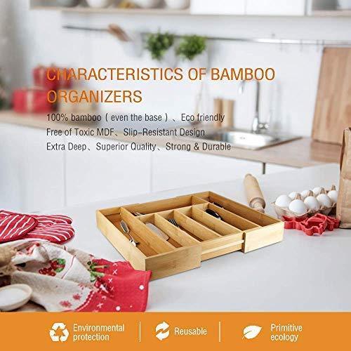 KaryHome  24-Piece Silverware  Set, Flatware Set Mirror Polished, Dishwasher Safe Service for 4, Include Knife/Fork/Spoon with Bamboo 5-Compartment Silverware Drawer Organizer Box