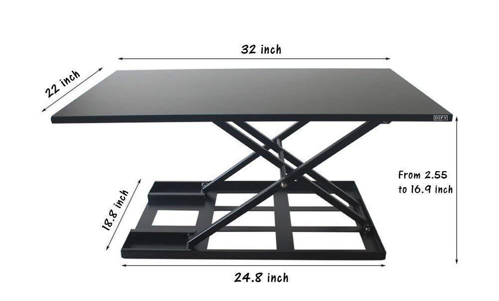 Standing Desk Stand Up Desks Height Adjustable Sit Stand Converter Laptop Stands Large Wide Rising Black Dual Monitor PC Desktop Computer Riser Table Workstation Foldable Extender Ergonomic 32 inch