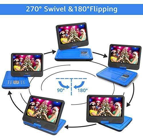 WONNIE 12.5 Inch Portable DVD Player with 4 Hour Rechargeable Battery,10.5" Swivel Screen, USB/SD Slot (BLUE)