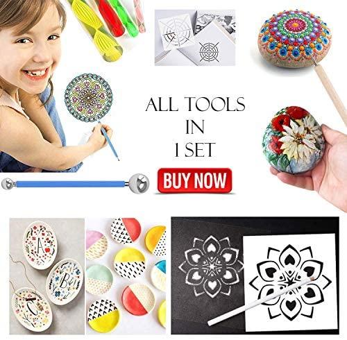 MILTECH 3HCRT 38PCS Mandala Dotting Tools for Painting Rocks, Stone Painting Mandala Dotting, Dotting Tools for Painting Mandalas, Rock Supplies Dotting with Stencils Template and Clay Sculpting Tools