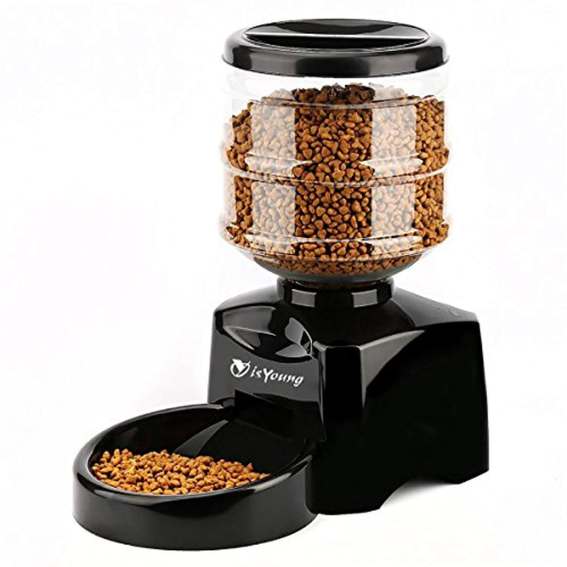 isYoung 5.5L Automatic Pet Feeder Electronic Control Feeder with Big LCD Screen and Voice Record - for Cats and Dogs
